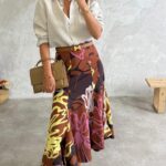 Floral Brown Midi Skirt