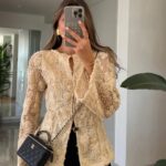 Beige Lace Floral Button-Up Blouse