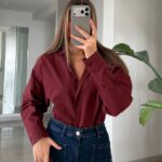Burgundy Button-Up Long Sleeve Shirt