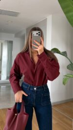 Burgundy Button-Up Long Sleeve Shirt