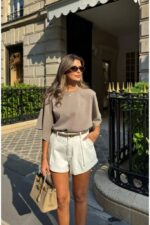 Beige Oversized Short Sleeve Shirt