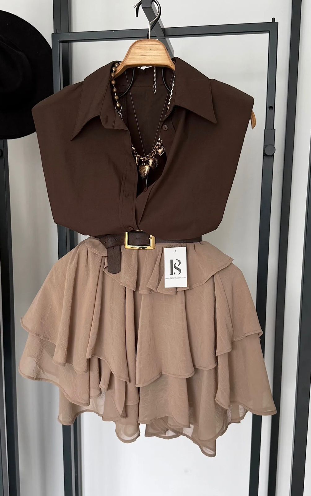 8b642061-e223-4e66-b781-e0ba5c8e3d41 Beige Layered Ruffle Mini Skirt - Image 1