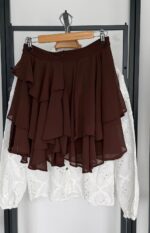 Brown Layered Ruffle Mini Skirt - Image 2