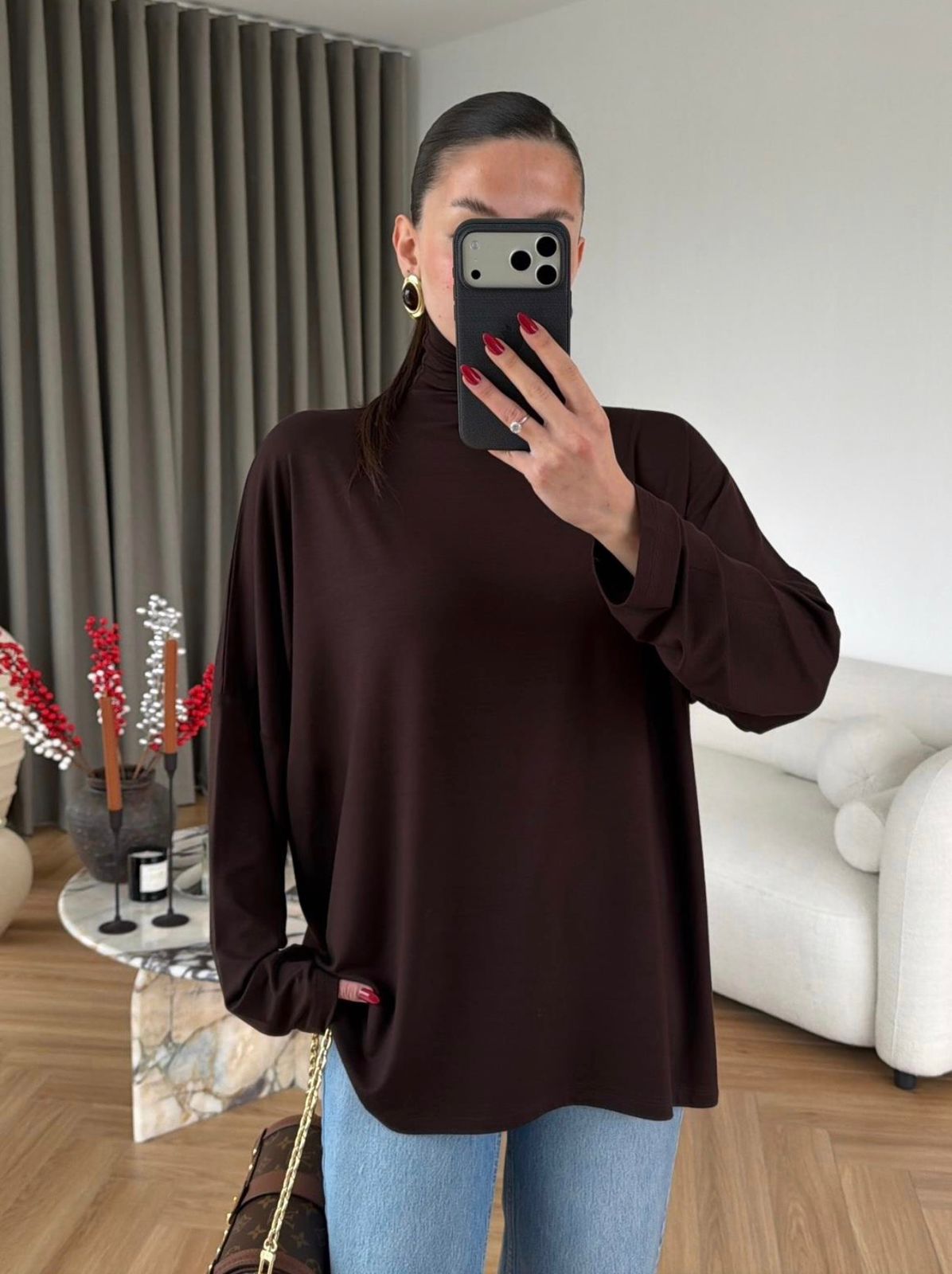 90b397dc-6376-4e2b-929e-32b9334b1385 Brown Long Sleeve Turtleneck Top - Image 1