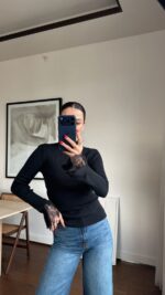 Black Knit Top With Lace Cuffs