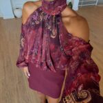 Burgundy Paisley Cold Shoulder Blouse