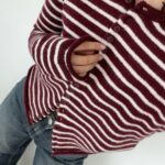 Burgundy and White Striped Cardigan