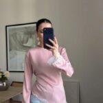 Pink Satin Lace Trim Blouse