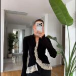 Black Cardigan With White Lace Trim