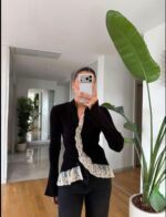 Black Cardigan With White Lace Trim