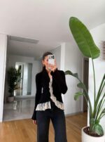 Black Cardigan With White Lace Trim - Image 2