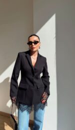 Black Blazer With Lace Trim