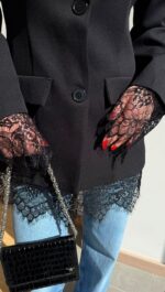Black Blazer With Lace Trim - Image 2