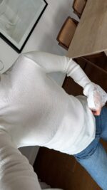 White Knit Top With Lace Cuffs - Image 2