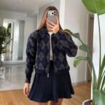 Navy Argyle Knit Cardigan