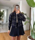 Navy Argyle Knit Cardigan