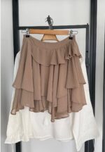 Beige Layered Ruffle Mini Skirt - Image 2