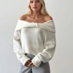 Grey Shoulder Knit Sweater