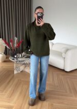 Olive Knit Oversized Sweater - Image 2