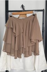 Beige Layered Ruffle Mini Skirt - Image 3