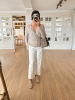 Beige Lace Trim Knit Cardigan