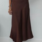 Brown Satin Midi Skirt