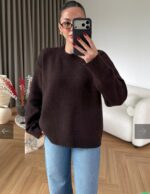 Brown Knit Oversized Sweater - Image 2