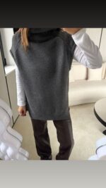 Gray Knit Turtleneck Vest Sweater - Image 2