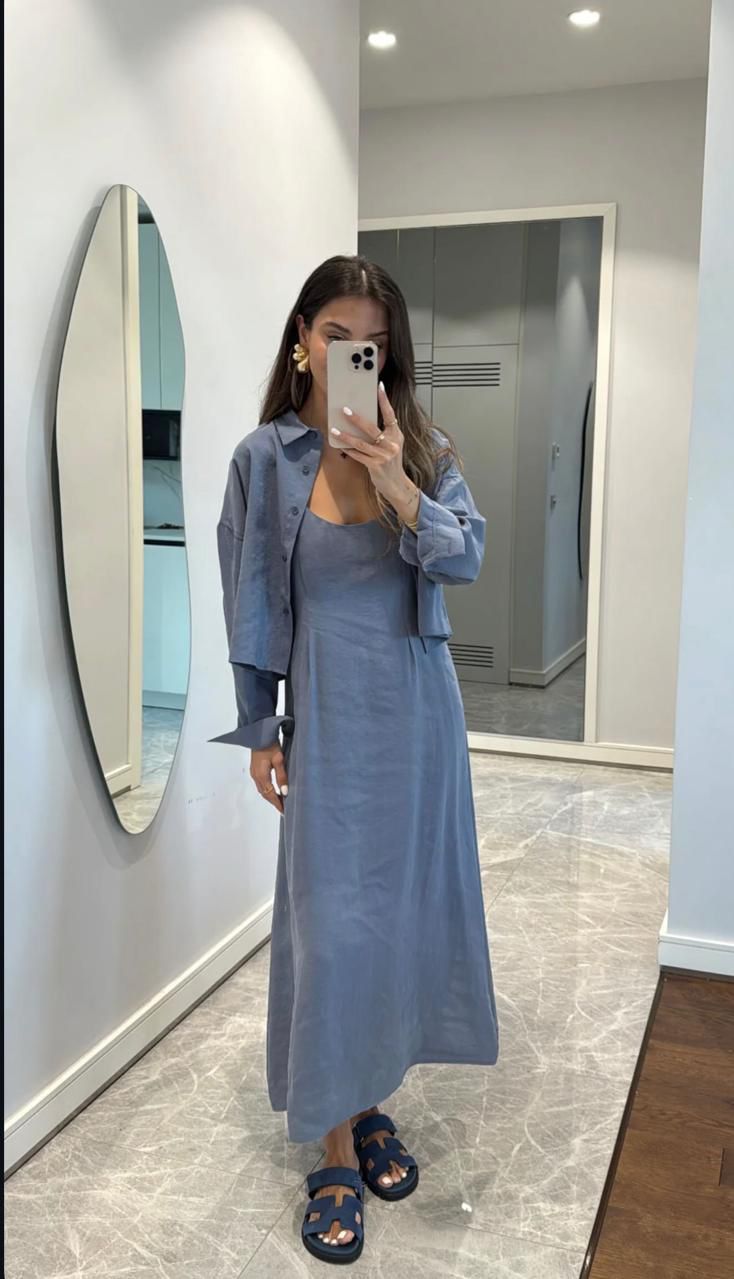 0cfd1156-efbd-4a30-91f3-f2591eb6642f Light Blue Maxi Dress and Shirt Set - Image 1
