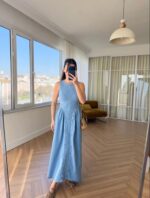 Light Blue Denim Maxi Dress - Image 2