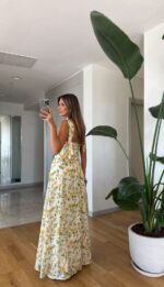 Yellow Floral Print Sundress With Tie Straps - Image 3