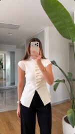 White Cap Sleeve Button Front Blouse