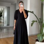 Black Puff Sleeve Midi Dress