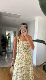 Yellow Floral Print Sundress With Tie Straps