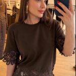 Brown Lace Trim Short Sleeve Top