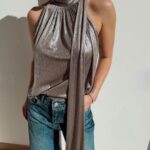 Metallic Silver Halter Neck Top