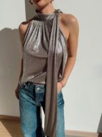 Metallic Silver Halter Neck Top