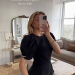 Black Puff Sleeve Top With Pearl Tie