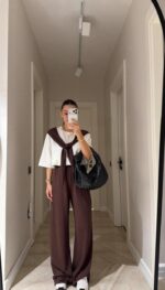 Brown Wide Leg Pants Set