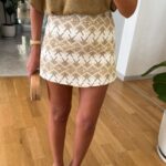Beige Geometric Pattern Mini Skirt