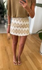 Beige Geometric Pattern Mini Skirt