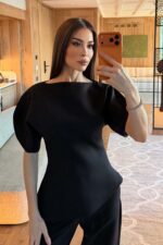 Black Puff Sleeve Top and Pants Set - Image 5