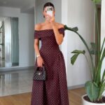 Burgundy Off Shoulder Polka Dot Dress