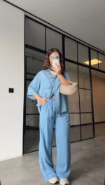 Light Blue Denim Shirt and Pants Set - Image 2