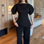 Black Puff Sleeve Top and Pants Set