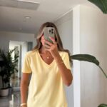 Yellow V-Neck Short Sleeve T-Shirt
