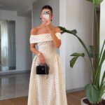 White Off Shoulder Polka Dot Midi Dress