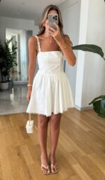 White Lace Trim Mini Dress