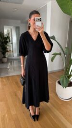 Black Puff Sleeve Midi Dress - Image 4