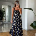 Navy Floral Print Sleeveless Maxi Dress